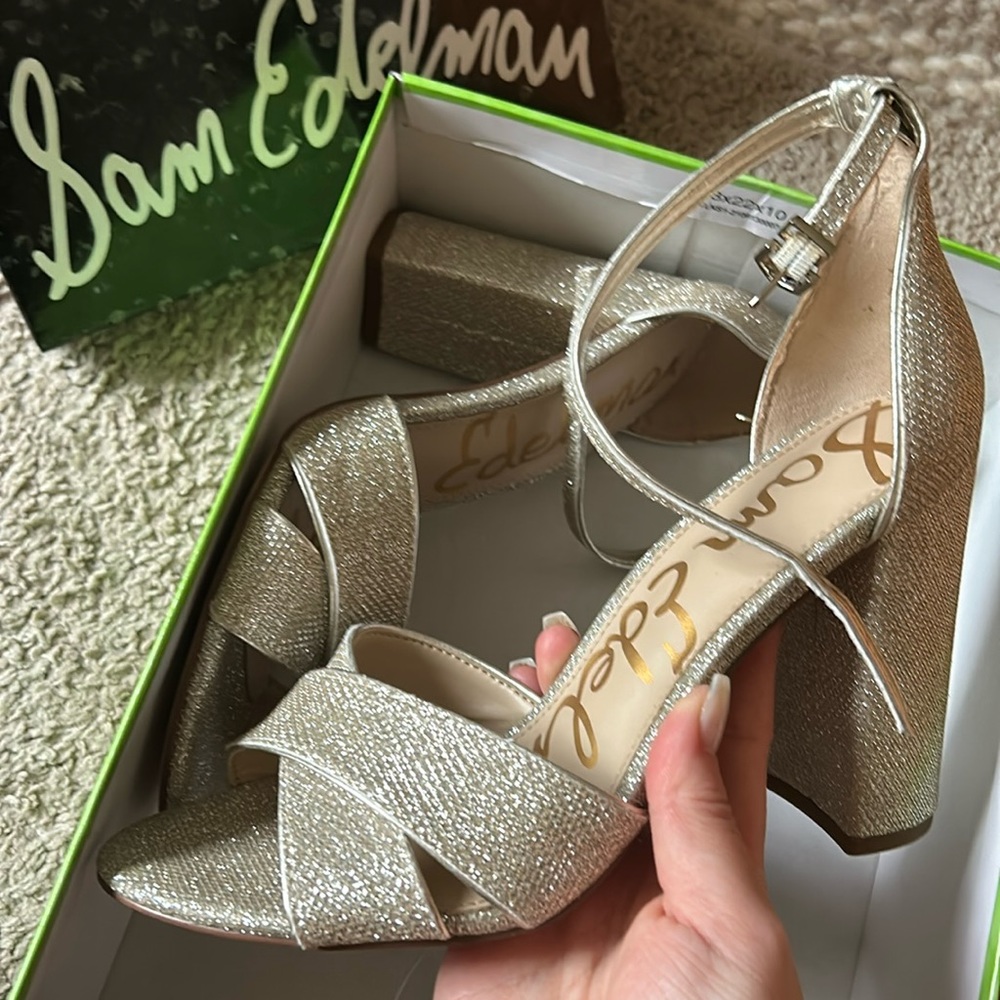 Sam Edelman gold mesh heels